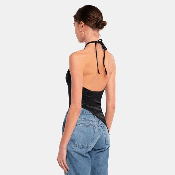 OW Collection Size M Venus Glossy Top Black Asymmetrical Halter Going Out Tank - Picture 10 of 16